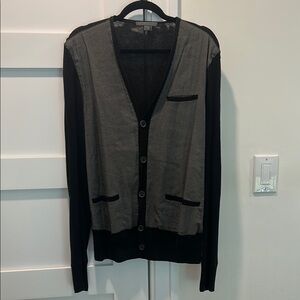 John Varvatos Black and Gray V-Neck Cardigan Sweater
